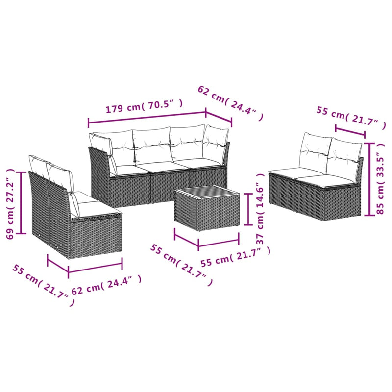 vidaXL 8 Piece Garden Sofa Set with Cushions Black Poly Rattan