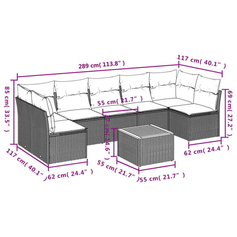 vidaXL 8 Piece Garden Sofa Set with Cushions Black Poly Rattan