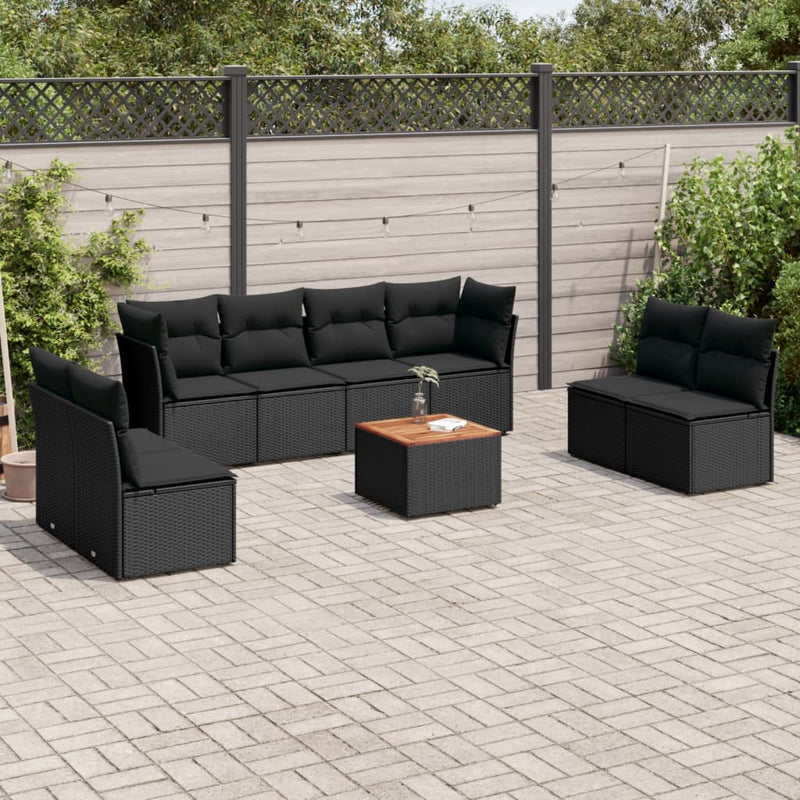 vidaXL 9 Piece Garden Sofa Set with Cushions Black Poly Rattan