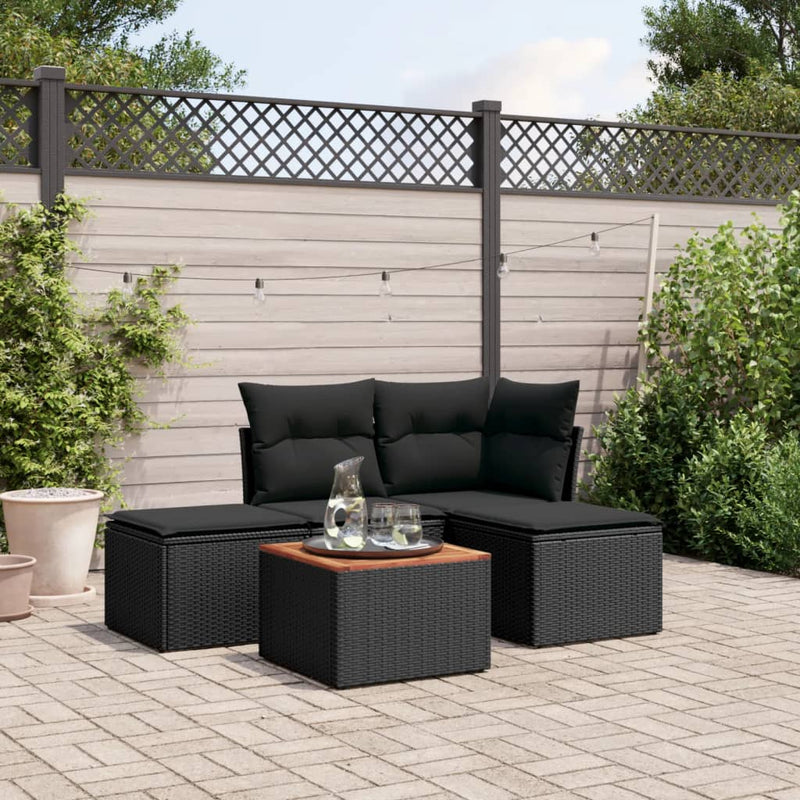 vidaXL 5 Piece Garden Sofa Set with Cushions Black Poly Rattan