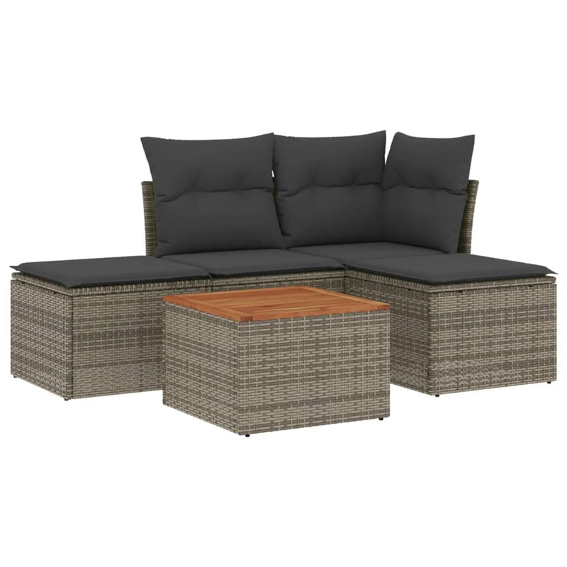 vidaXL 5 Piece Garden Sofa Set with Cushions Grey Poly Rattan