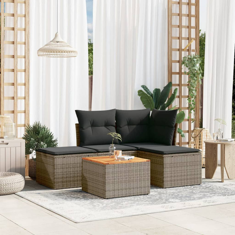 vidaXL 5 Piece Garden Sofa Set with Cushions Grey Poly Rattan