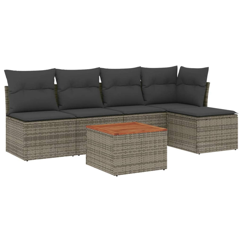 vidaXL 6 Piece Garden Sofa Set with Cushions Grey Poly Rattan