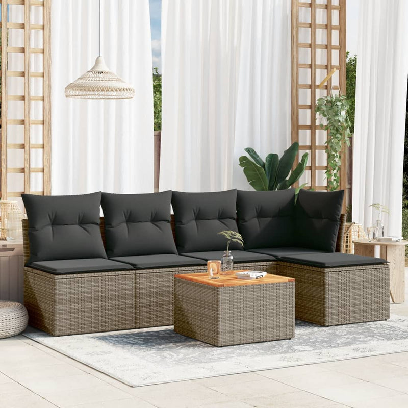 vidaXL 6 Piece Garden Sofa Set with Cushions Grey Poly Rattan