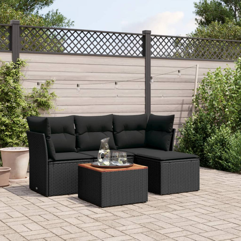 vidaXL 5 Piece Garden Sofa Set with Cushions Black Poly Rattan