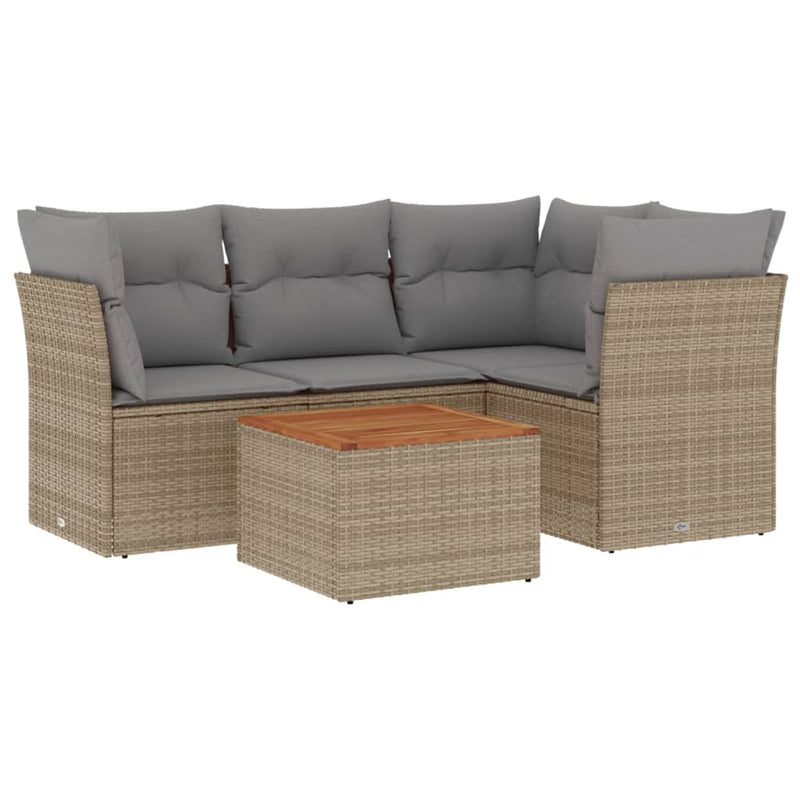 5 Piece Garden Sofa Set with Cushions Mix Beige Poly Rattan