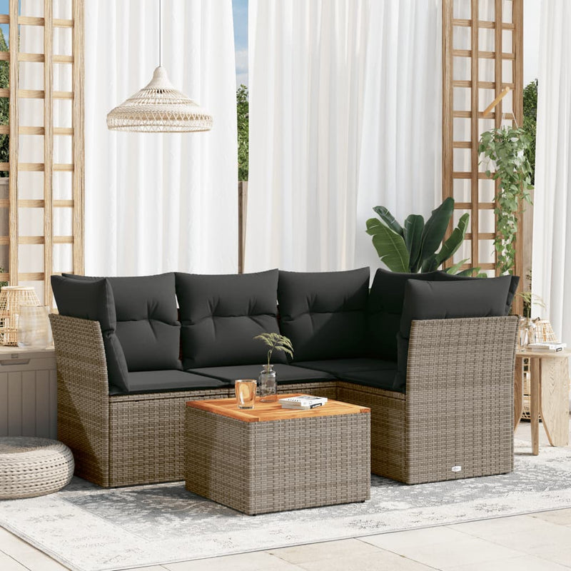 vidaXL 5 Piece Garden Sofa Set with Cushions Grey Poly Rattan