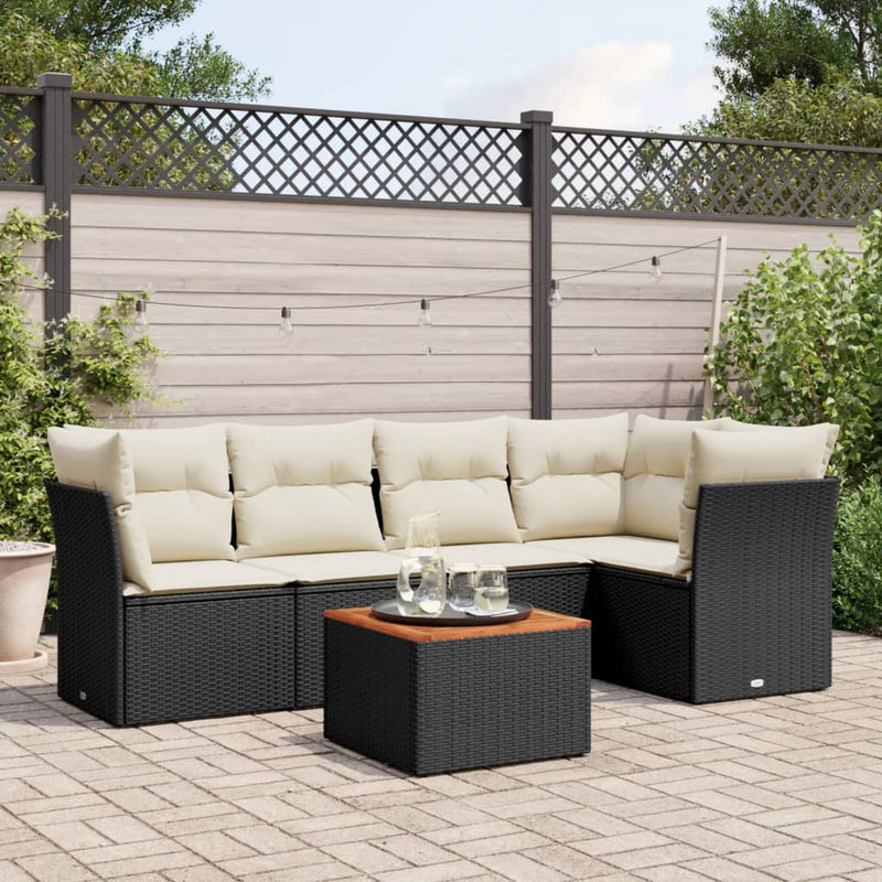 vidaXL 6 Piece Garden Sofa Set with Cushions Black Poly Rattan