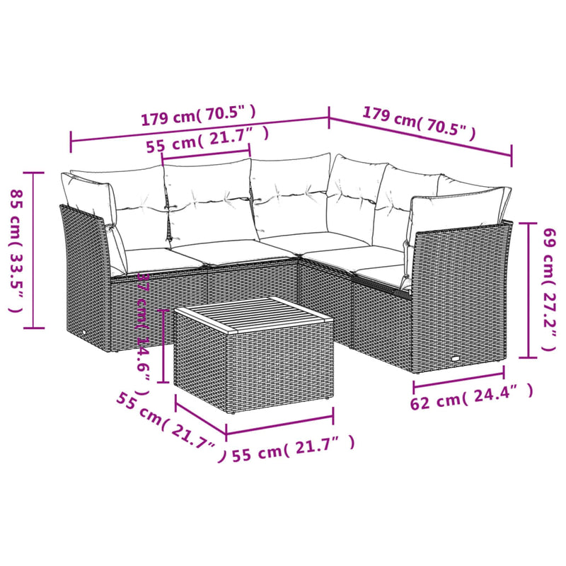 6 Piece Garden Sofa Set with Cushions Mix Beige Poly Rattan