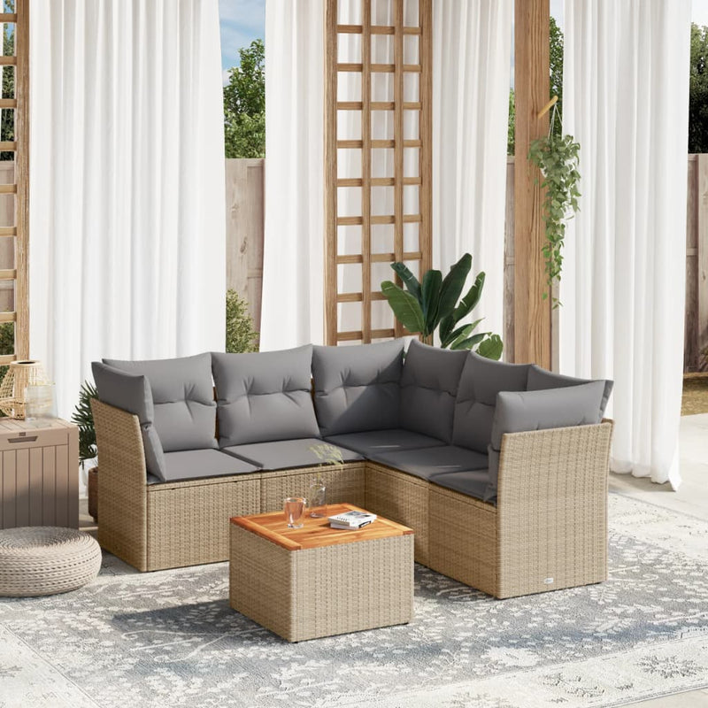 6 Piece Garden Sofa Set with Cushions Mix Beige Poly Rattan