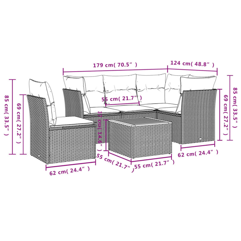 vidaXL 6 Piece Garden Sofa Set with Cushions Black Poly Rattan