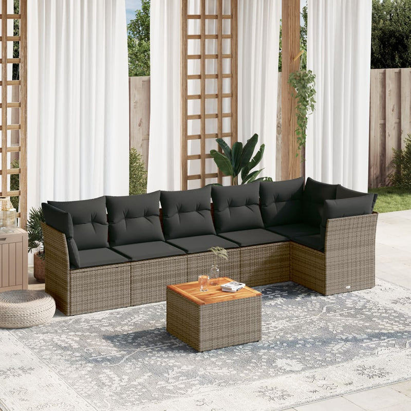 7 Piece Garden Sofa Set with Cushions Grey Poly Rattan