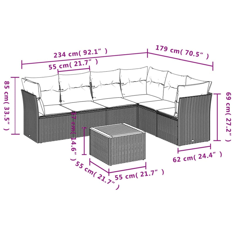 vidaXL 7 Piece Garden Sofa Set with Cushions Black Poly Rattan