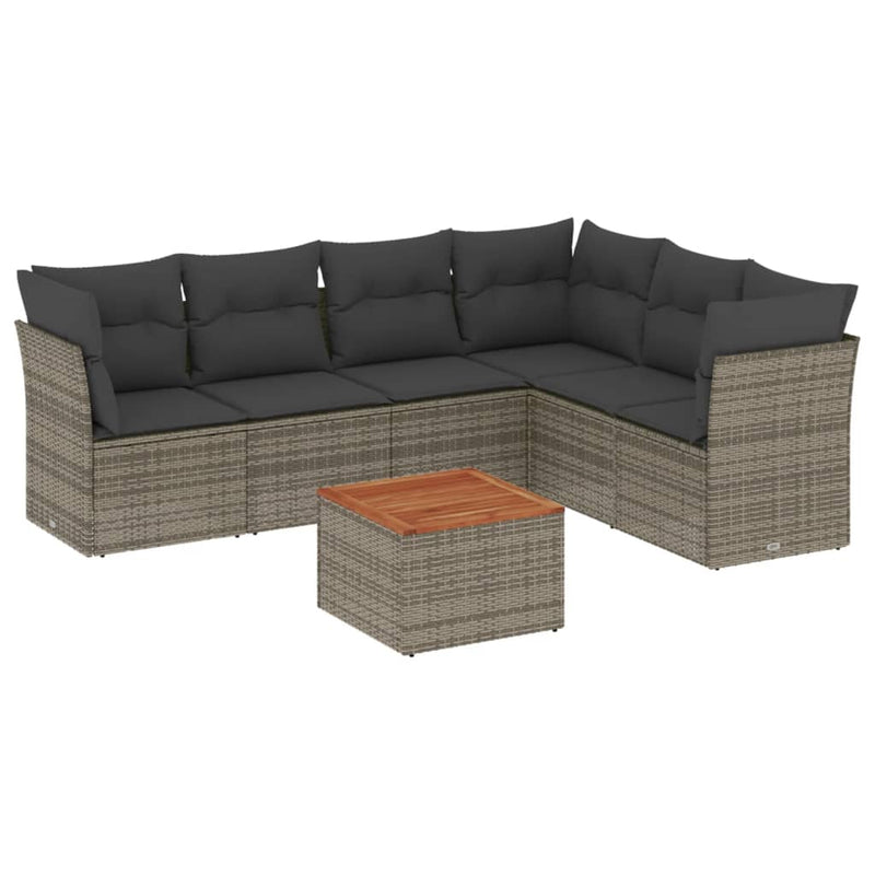 vidaXL 7 Piece Garden Sofa Set with Cushions Grey Poly Rattan