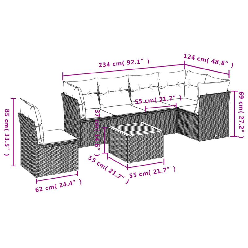vidaXL 7 Piece Garden Sofa Set with Cushions Black Poly Rattan