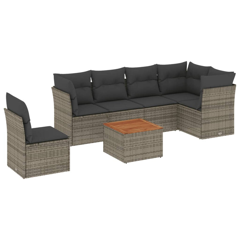 7 Piece Garden Sofa Set with Cushions Grey Poly Rattan