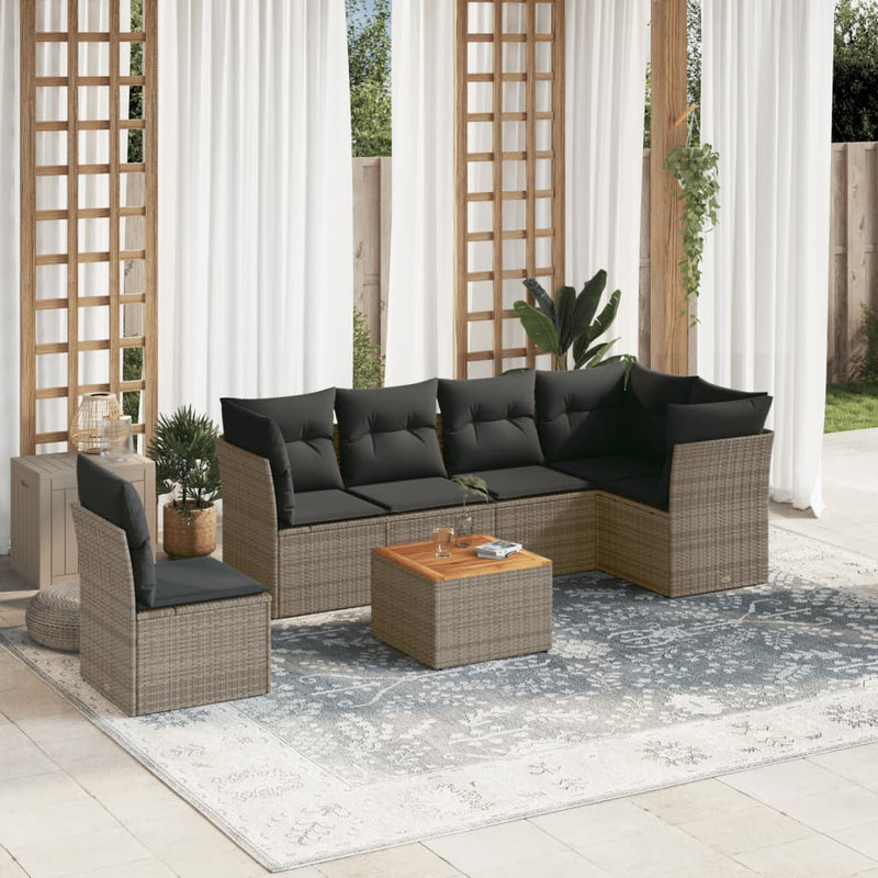 vidaXL 7 Piece Garden Sofa Set with Cushions Grey Poly Rattan