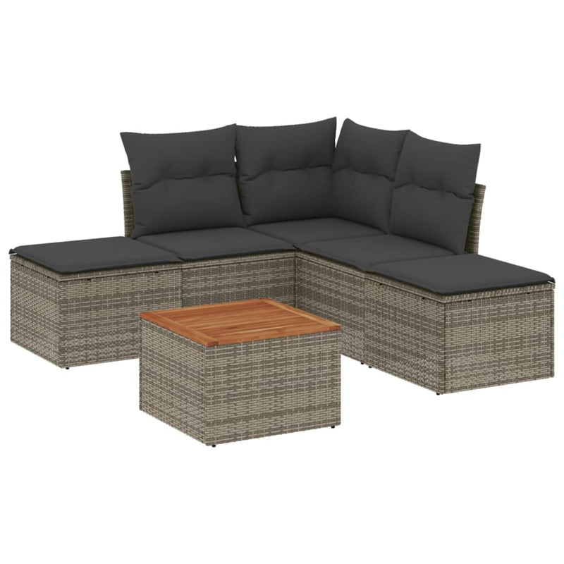 vidaXL 6 Piece Garden Sofa Set with Cushions Grey Poly Rattan