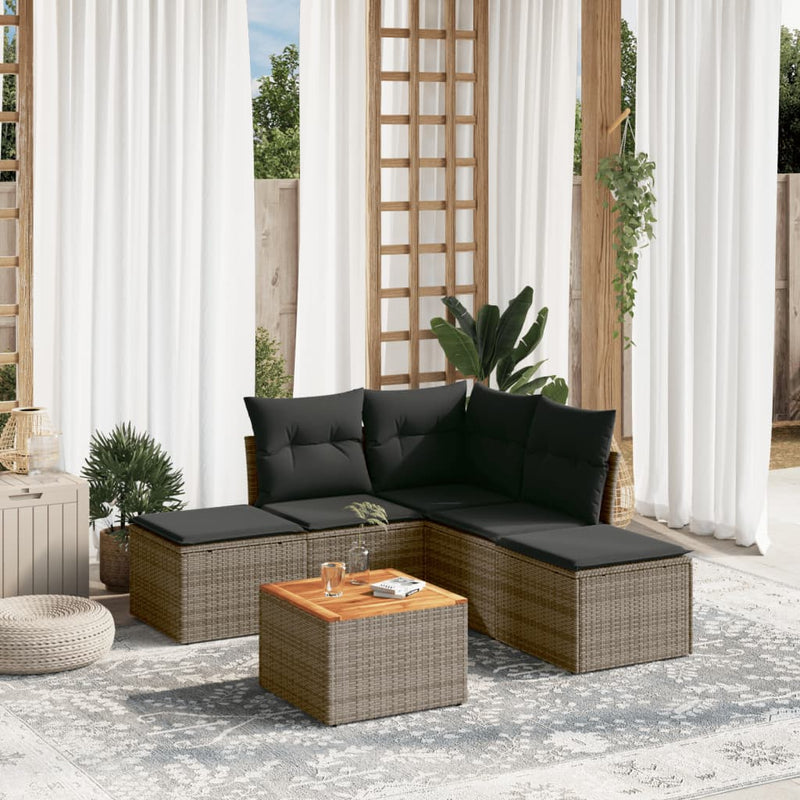 6 Piece Garden Sofa Set with Cushions Grey Poly Rattan