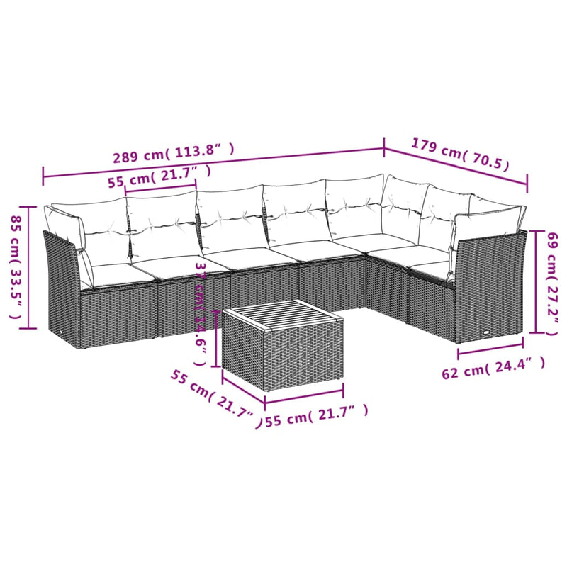 vidaXL 8 Piece Garden Sofa Set with Cushions Black Poly Rattan