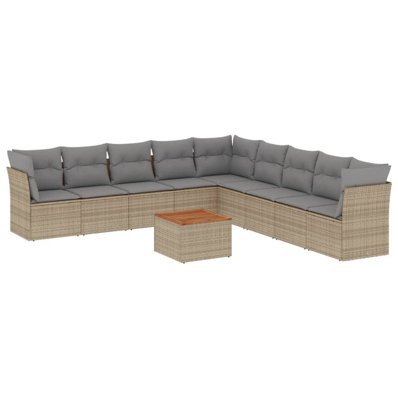 vidaXL 10 Piece Garden Sofa Set with Cushions Mix Beige Poly Rattan