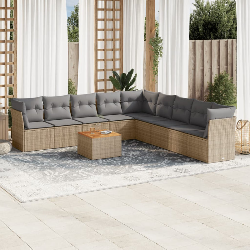 vidaXL 10 Piece Garden Sofa Set with Cushions Mix Beige Poly Rattan