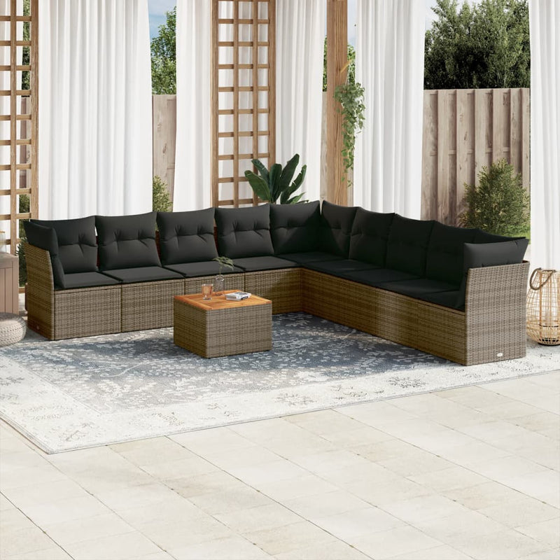 vidaXL 10 Piece Garden Sofa Set with Cushions Grey Poly Rattan
