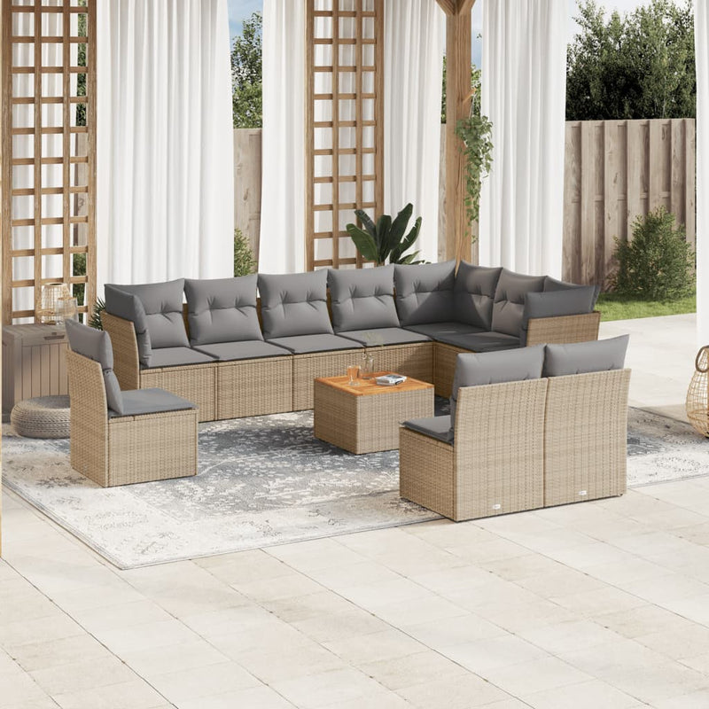 11 Piece Garden Sofa Set with Cushions Mix Beige Poly Rattan