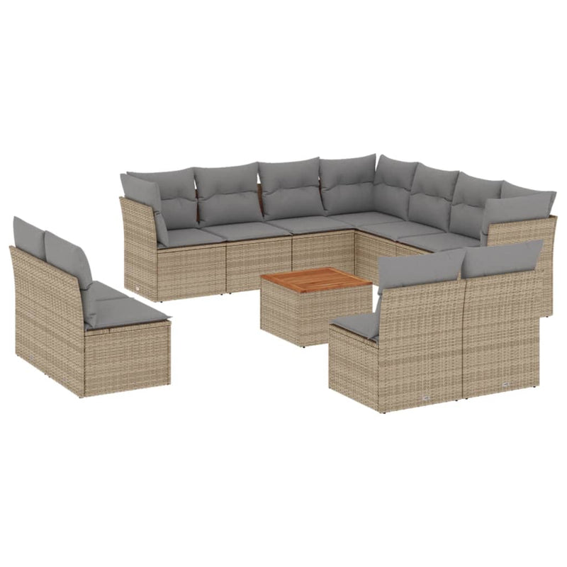 12 Piece Garden Sofa Set with Cushions Mix Beige Poly Rattan