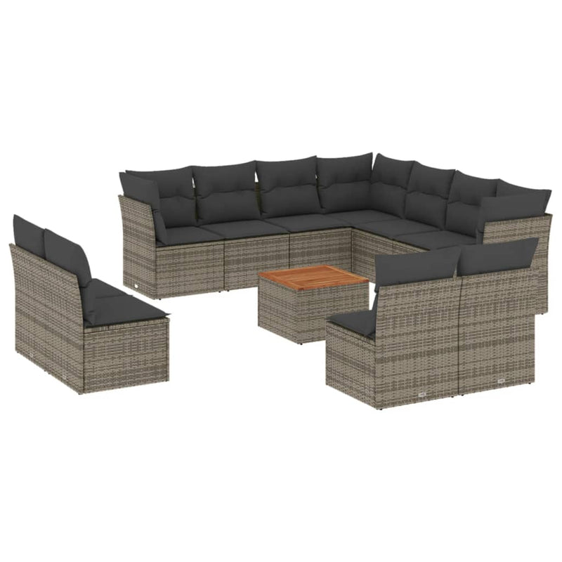 12 Piece Garden Sofa Set with Cushions Grey Poly Rattan