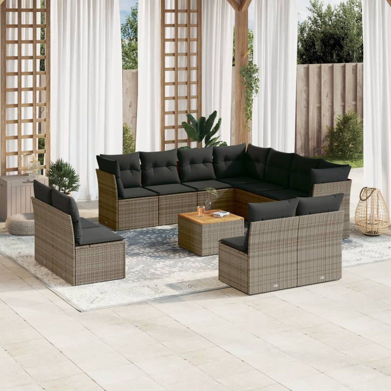 vidaXL 12 Piece Garden Sofa Set with Cushions Grey Poly Rattan