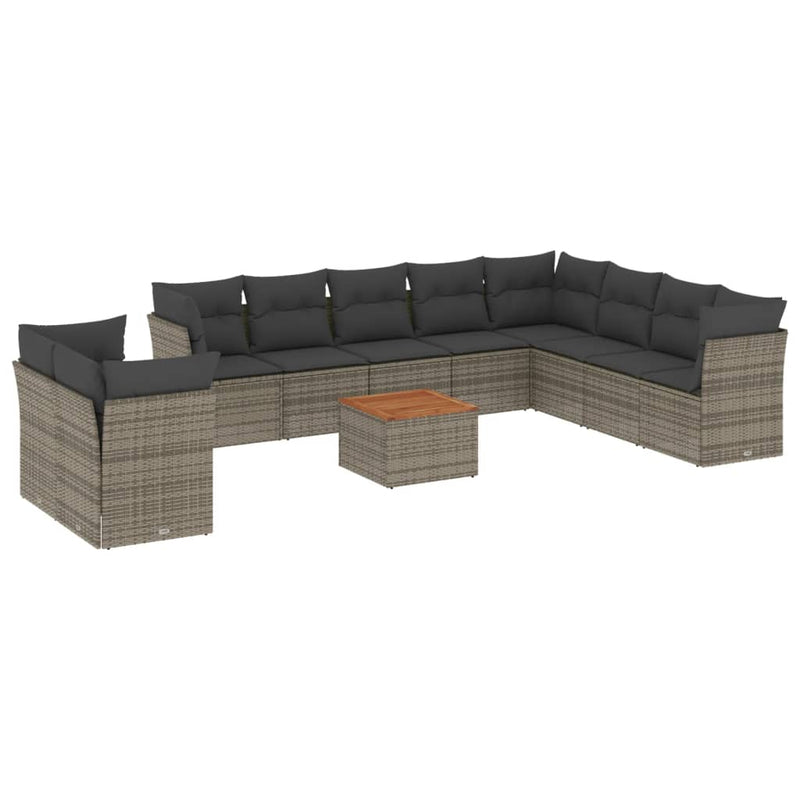 vidaXL 11 Piece Garden Sofa Set with Cushions Grey Poly Rattan