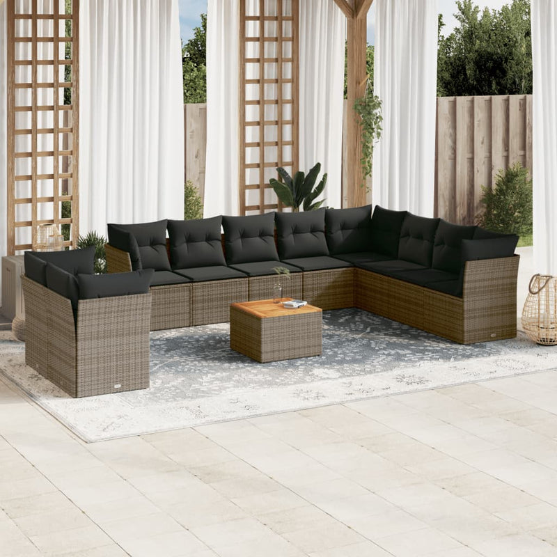 vidaXL 11 Piece Garden Sofa Set with Cushions Grey Poly Rattan