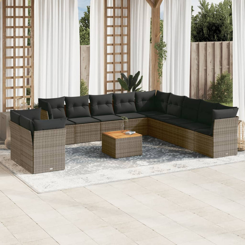 vidaXL 12 Piece Garden Sofa Set with Cushions Grey Poly Rattan