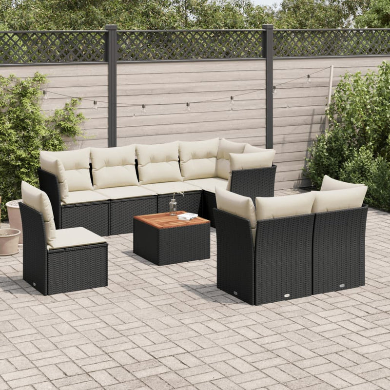 vidaXL 9 Piece Garden Sofa Set with Cushions Black Poly Rattan