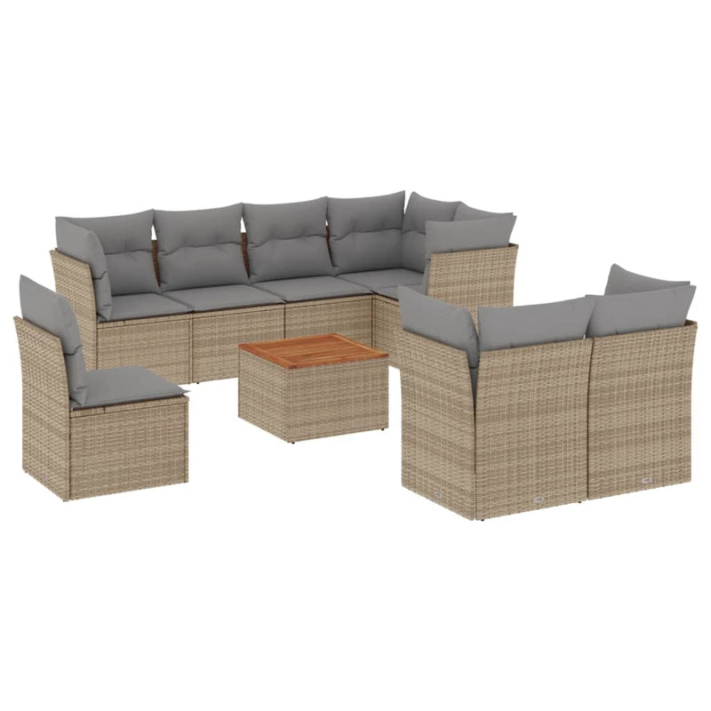 9 Piece Garden Sofa Set with Cushions Mix Beige Poly Rattan