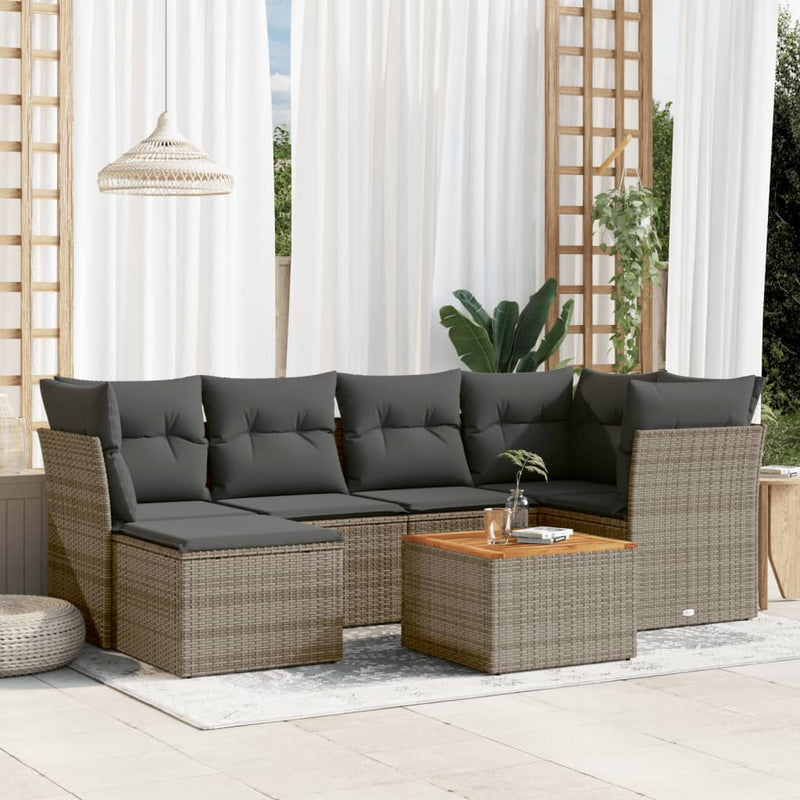 vidaXL 7 Piece Garden Sofa Set with Cushions Grey Poly Rattan