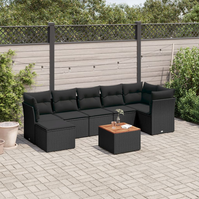 vidaXL 8 Piece Garden Sofa Set with Cushions Black Poly Rattan