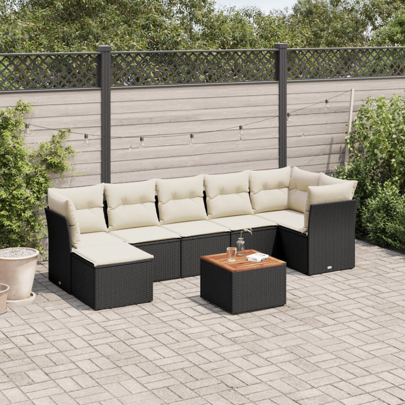 vidaXL 8 Piece Garden Sofa Set with Cushions Black Poly Rattan