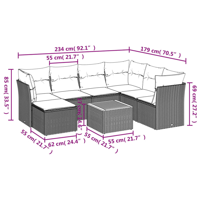 vidaXL 8 Piece Garden Sofa Set with Cushions Black Poly Rattan