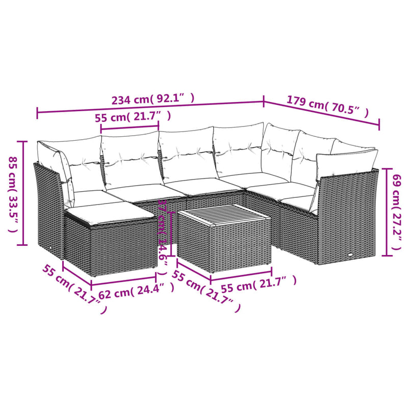 vidaXL 8 Piece Garden Sofa Set with Cushions Black Poly Rattan