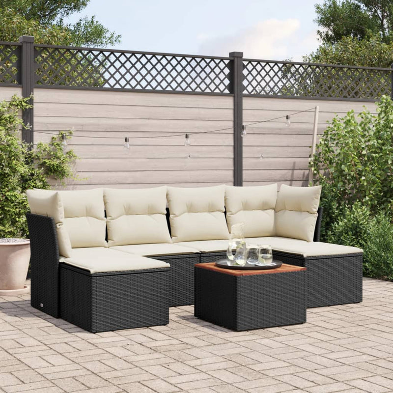 vidaXL 7 Piece Garden Sofa Set with Cushions Black Poly Rattan