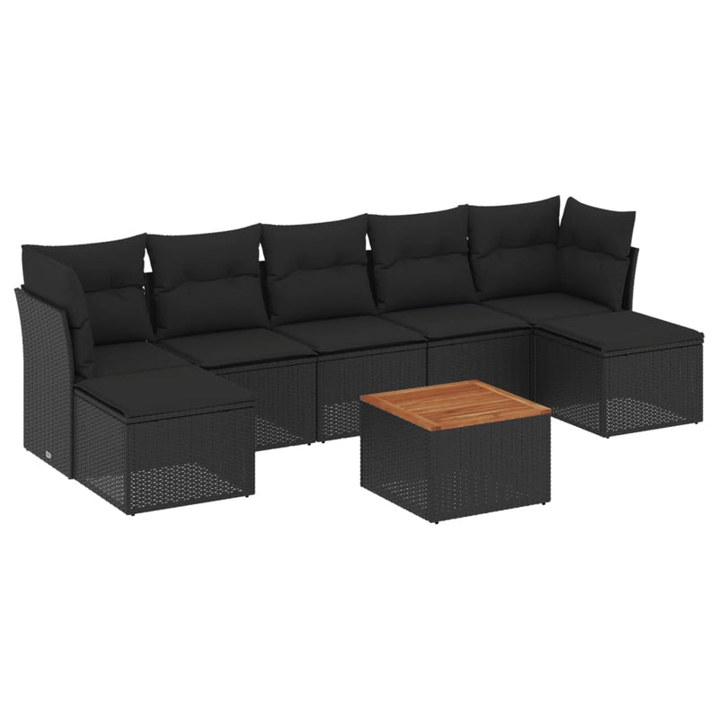 vidaXL 8 Piece Garden Sofa Set with Cushions Black Poly Rattan
