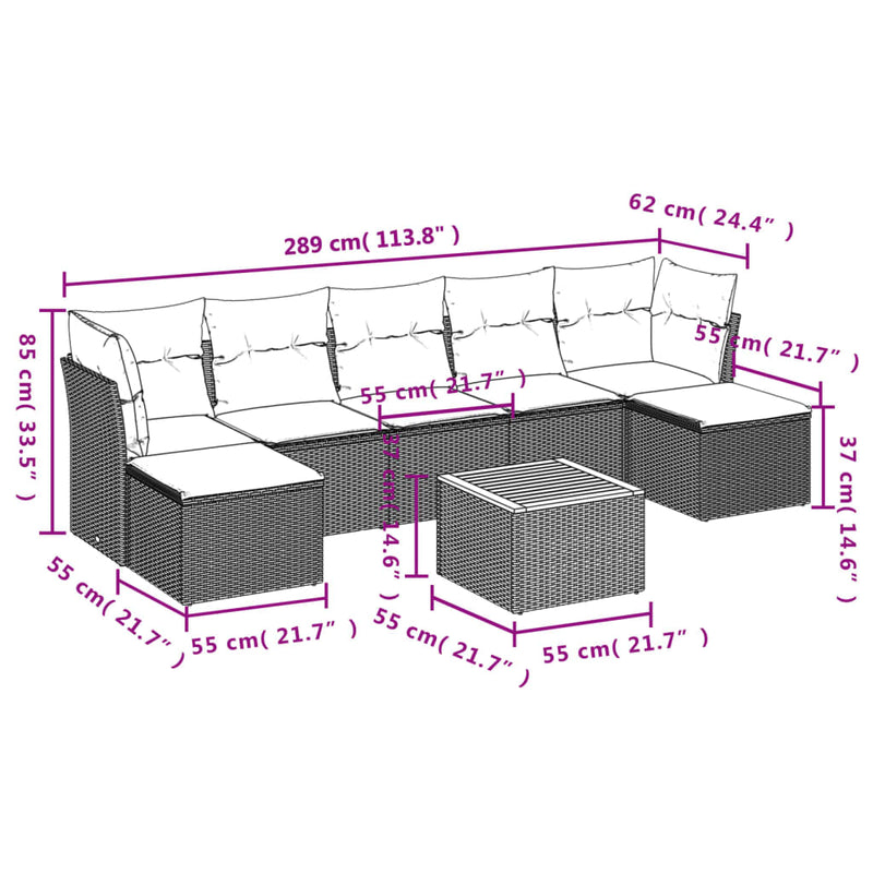 vidaXL 8 Piece Garden Sofa Set with Cushions Black Poly Rattan