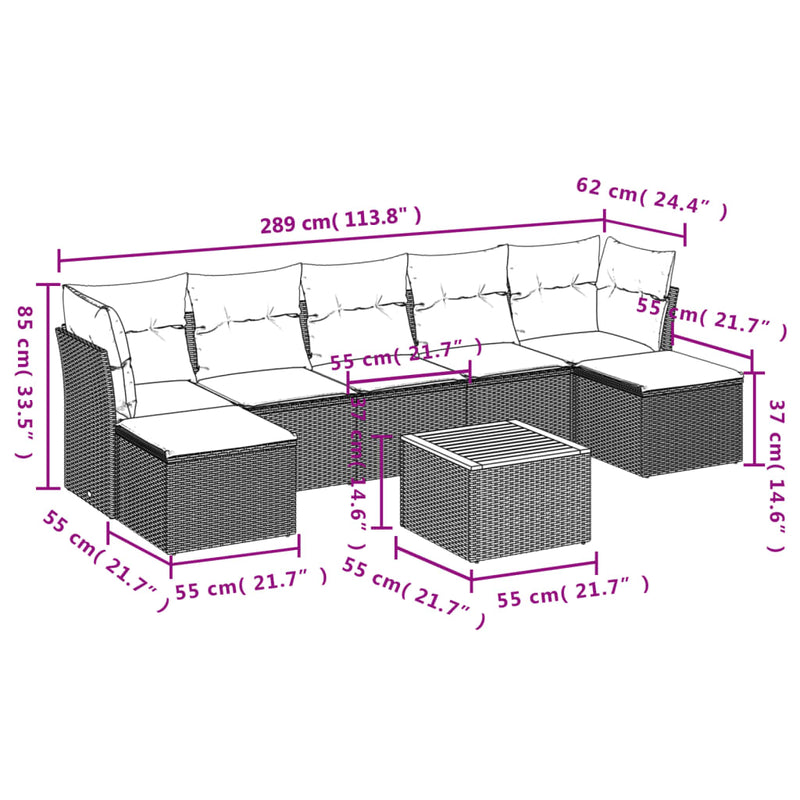 vidaXL 8 Piece Garden Sofa Set with Cushions Grey Poly Rattan