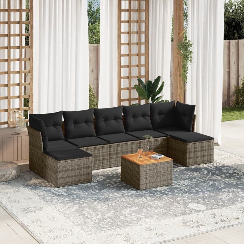 vidaXL 8 Piece Garden Sofa Set with Cushions Grey Poly Rattan