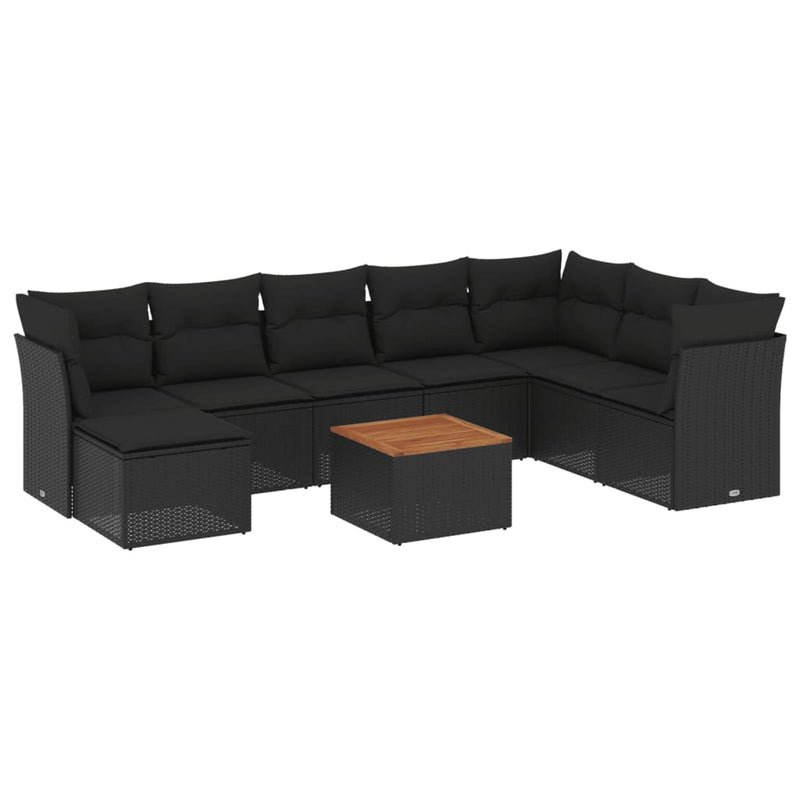 vidaXL 9 Piece Garden Sofa Set with Cushions Black Poly Rattan