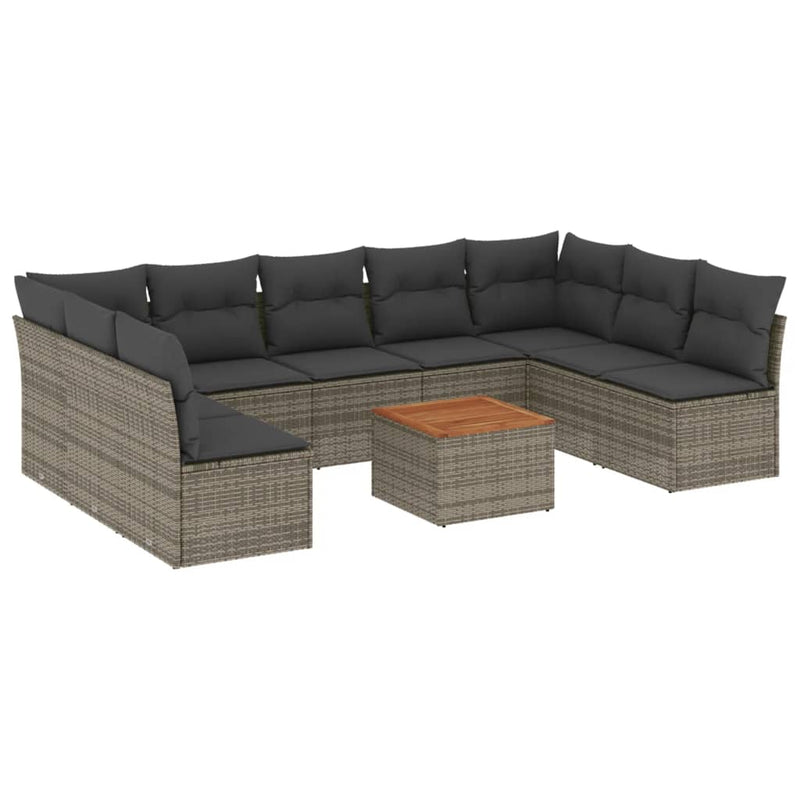 10 Piece Garden Sofa Set with Cushions Grey Poly Rattan