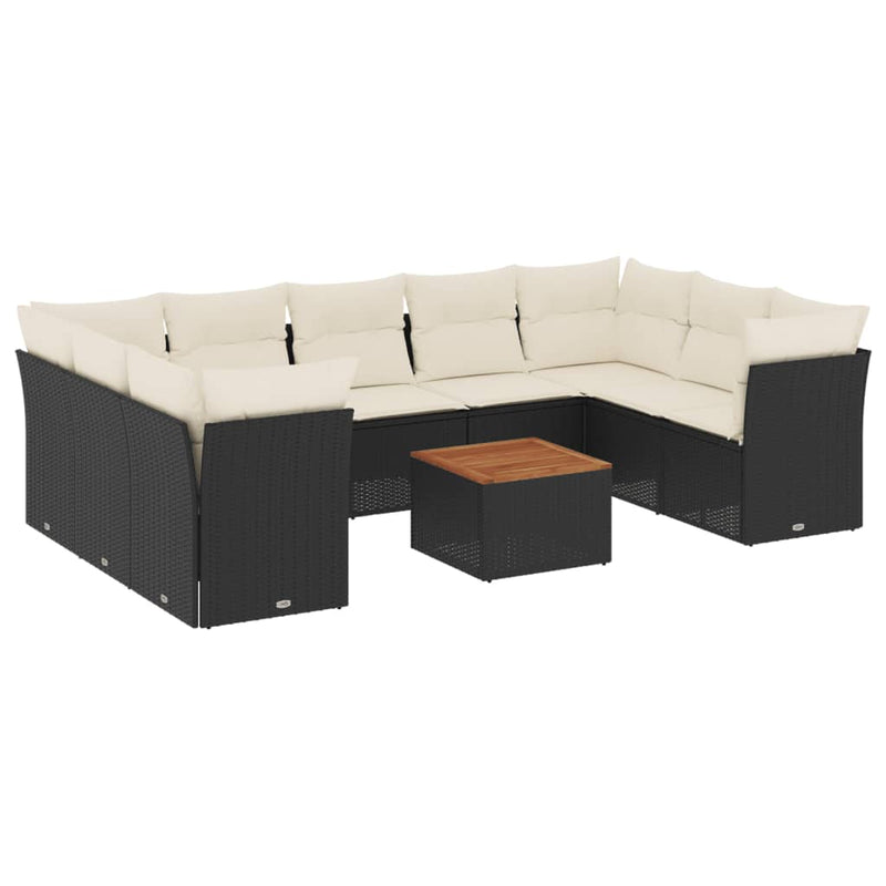vidaXL 10 Piece Garden Sofa Set with Cushions Black Poly Rattan