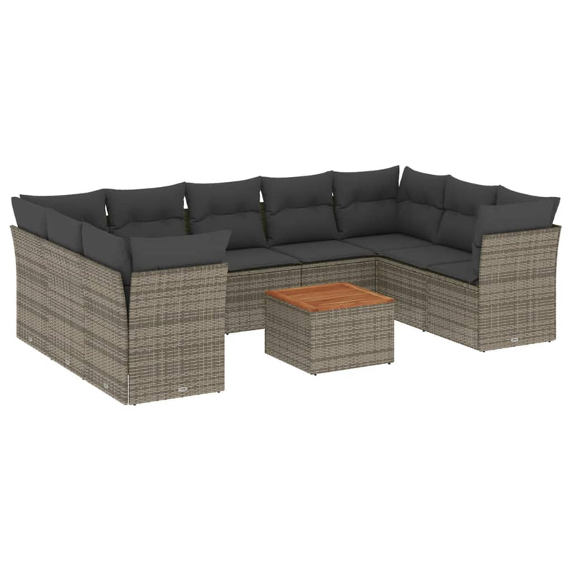 vidaXL 10 Piece Garden Sofa Set with Cushions Grey Poly Rattan